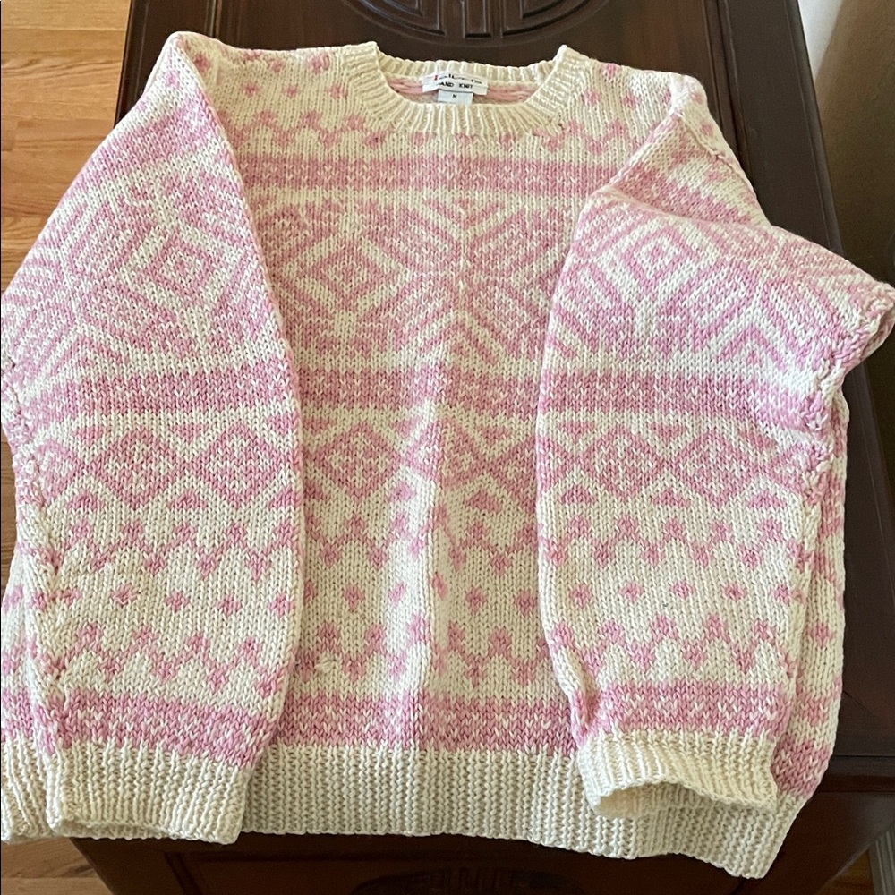 Talbots Pink and Cream Geometric Sweater